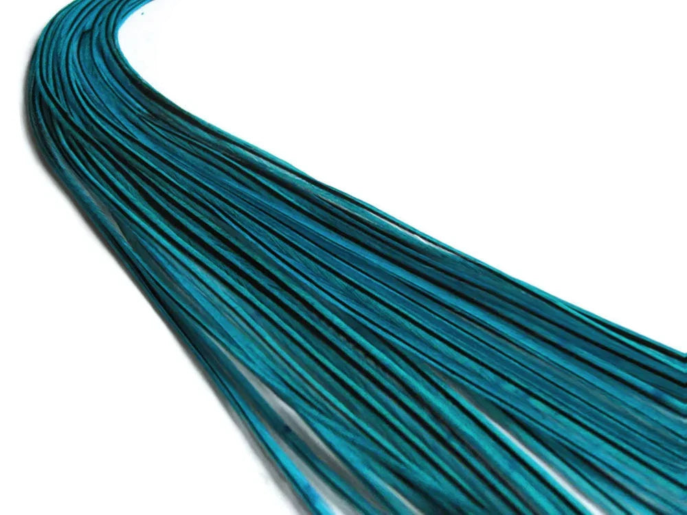 Long teal blue craft feathers for DIY fashion and decorative accessories.