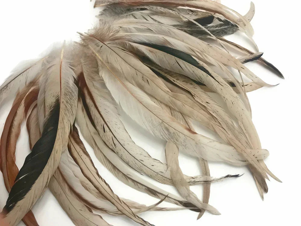 1 Pack - 10-14" Natural Beige Mix Coquetail Strung Rooster Feathers 0.25 Oz.