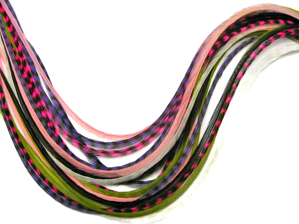 10 Pieces - Berry Mix Thin Long Rooster Salon Hair Extension Feathers