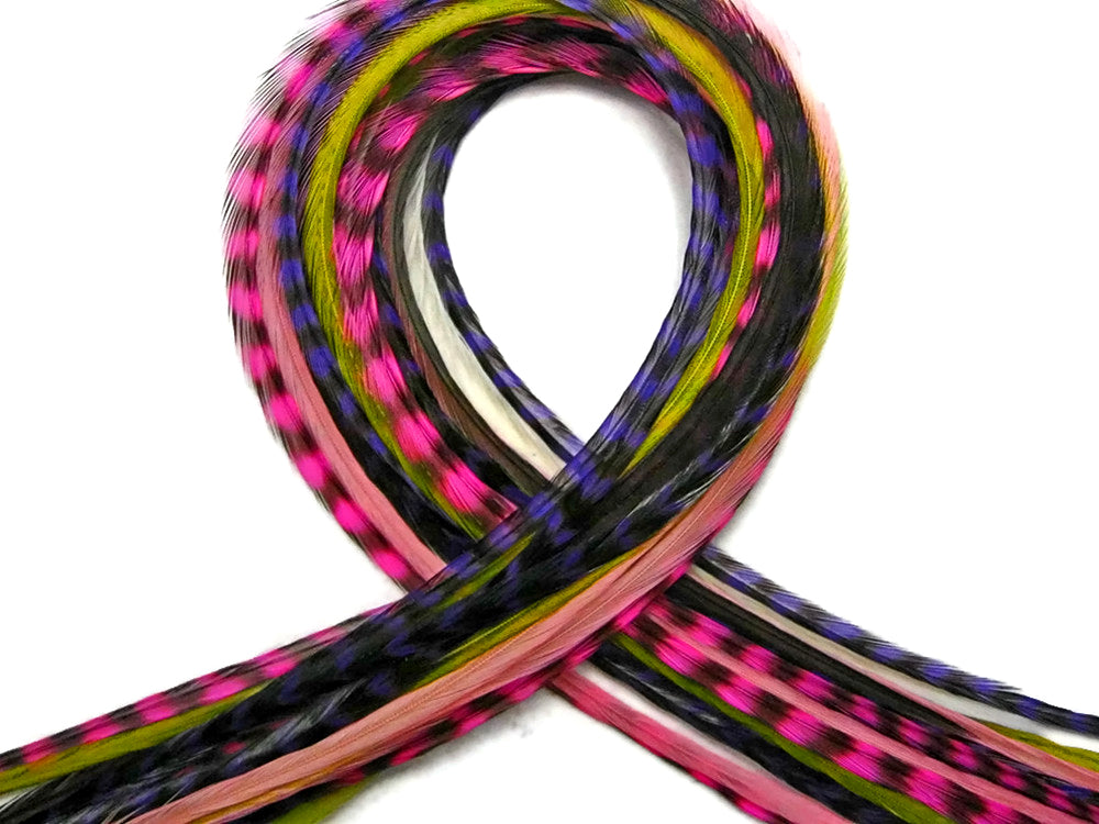 10 Pieces - Berry Mix Thin Long Rooster Salon Hair Extension Feathers