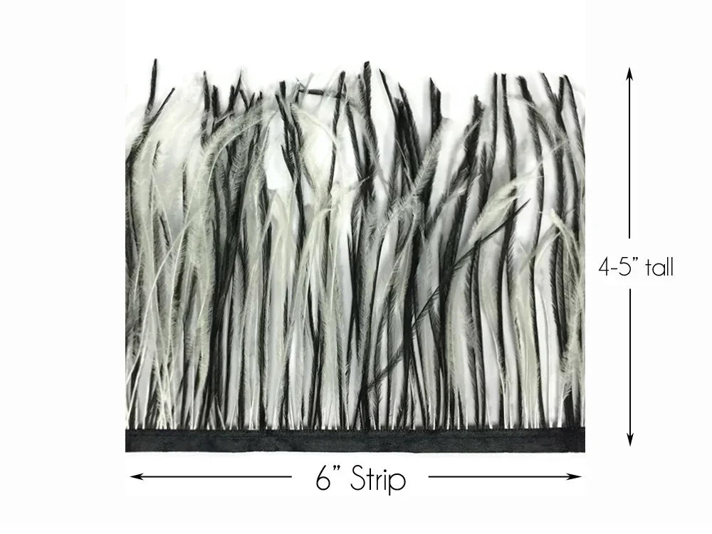 6 inch black and white feather trim strip, 4-5 inches tall for crafts and fashion DIY