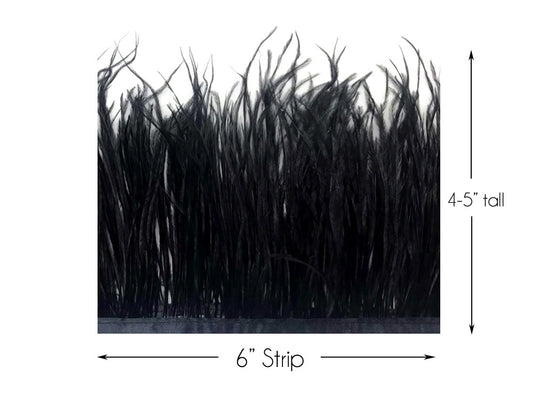 6 Inch Strip - Black Ostrich Fringe Trim Feather