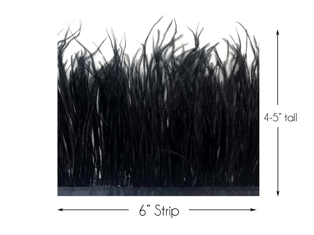 6 inch black feather strip, 4-5 inches tall for DIY crafts and fashion decor