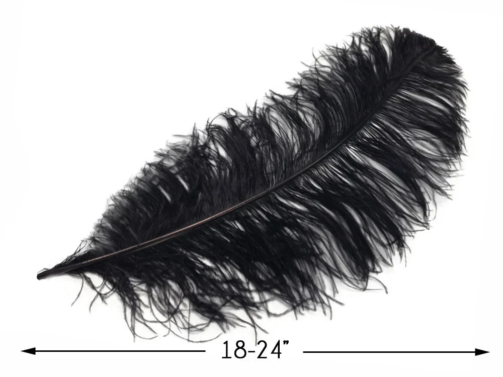 Large 18-24 inch black ostrich feather for DIY crafts and fashion decor.
