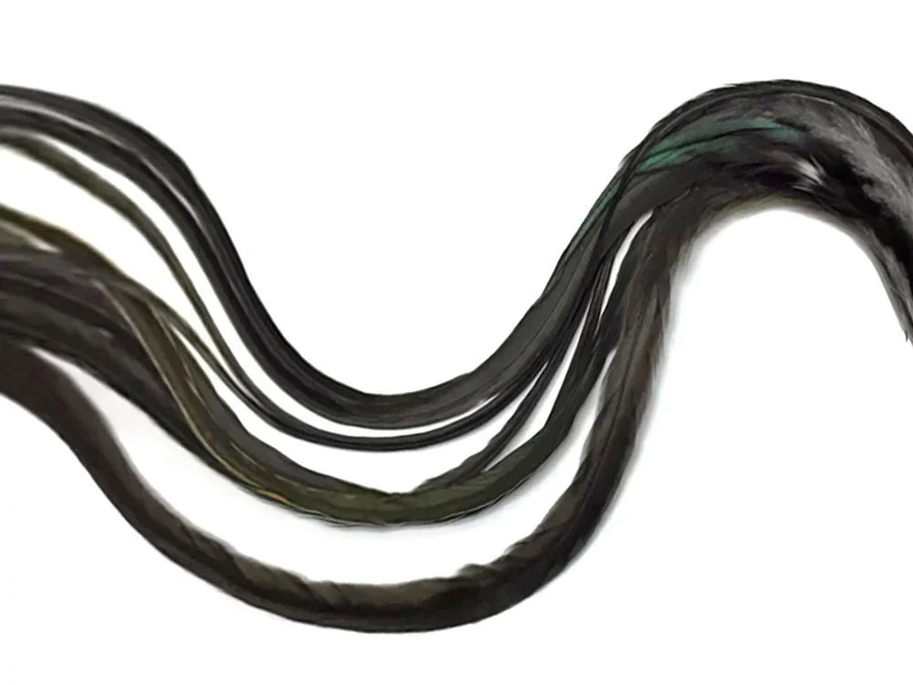 Long iridescent black feathers for DIY crafts and fashion accessories.