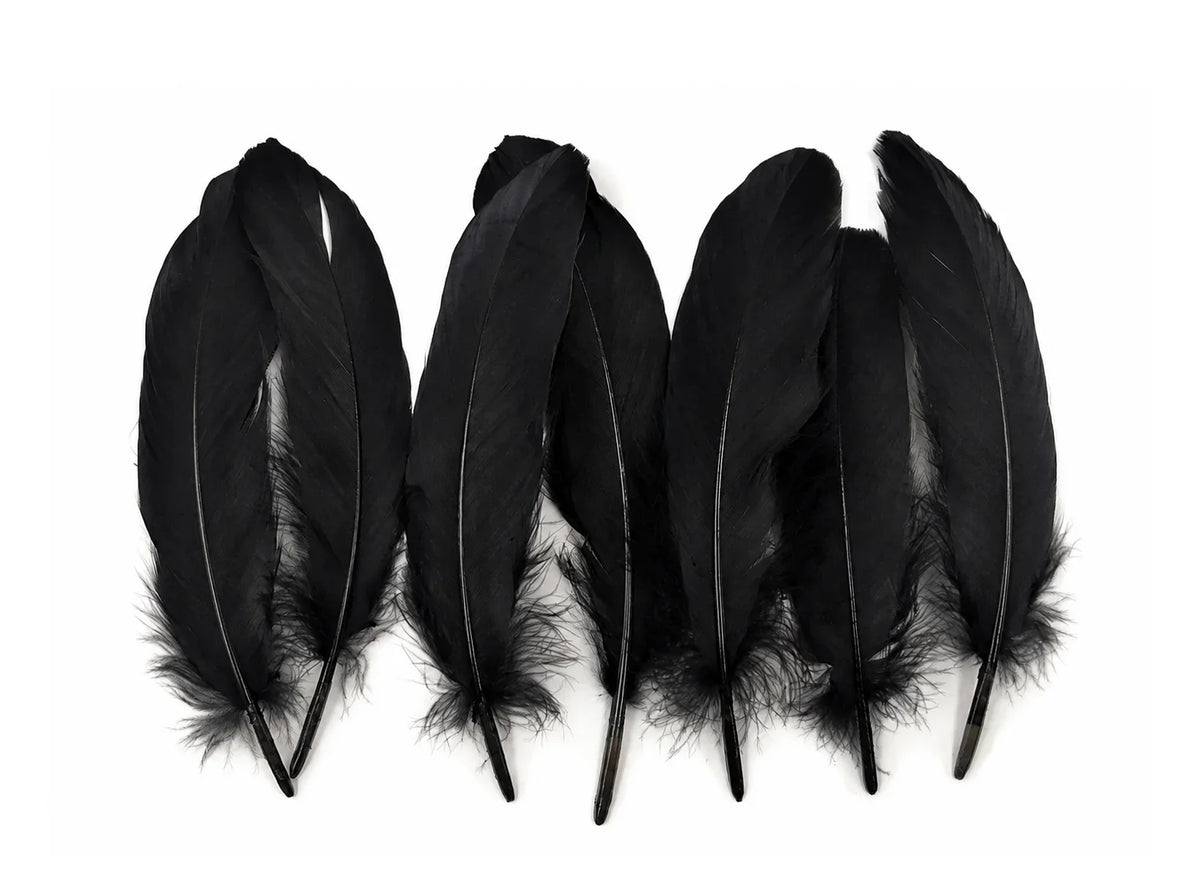 1/4 lbs. - Black Goose Satinettes Pallet Soft Wing Quill Wholesale Feathers (Bulk)