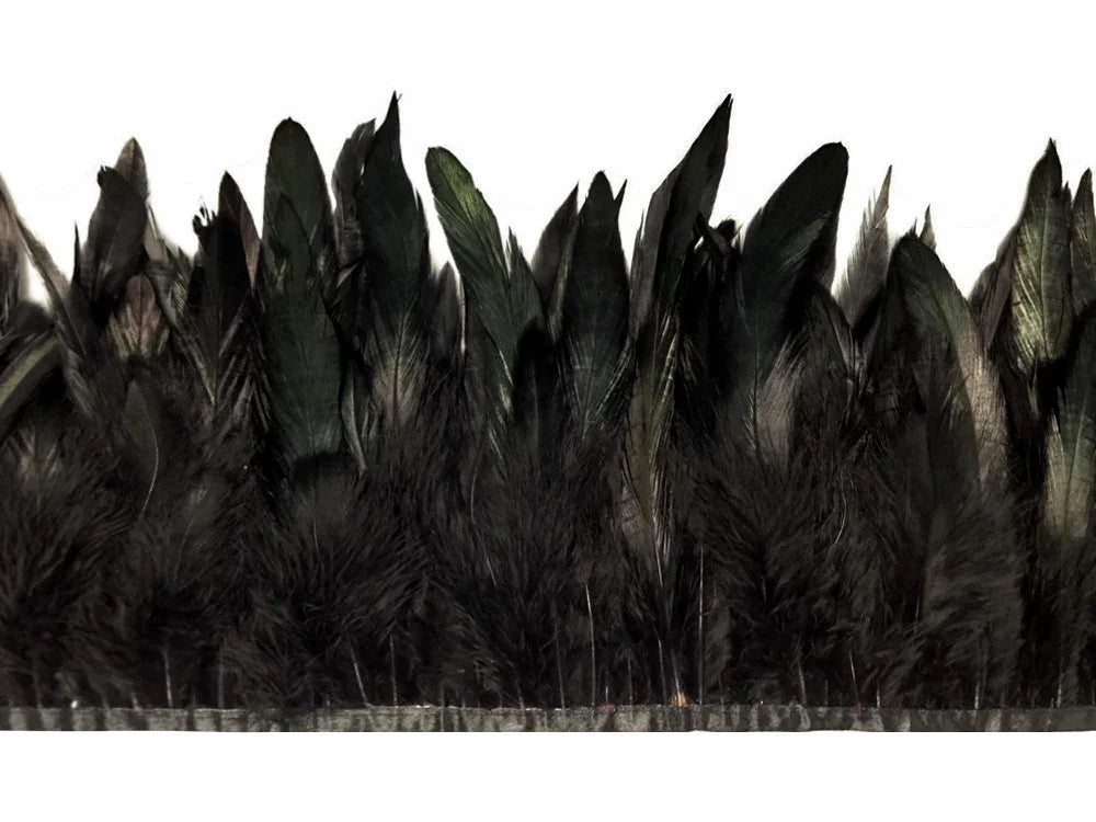Elegant black feather trim for DIY crafts, fashion, and costume decoration.