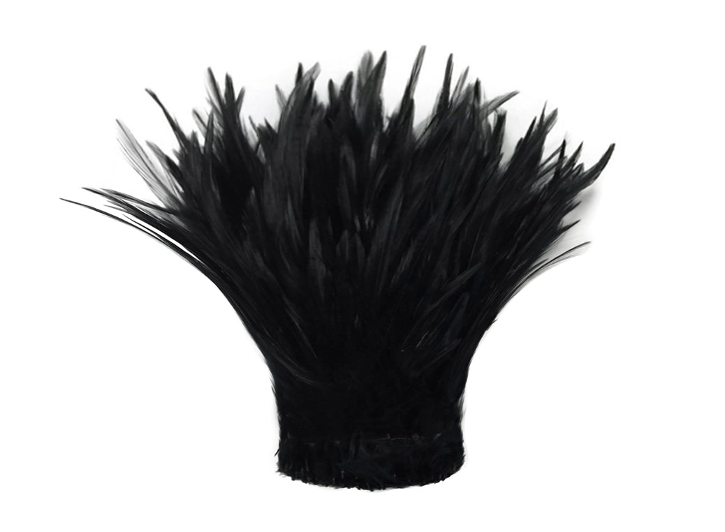 1 Yard - Black Strung Rooster Neck Hackle Wholesale Feathers (Bulk)