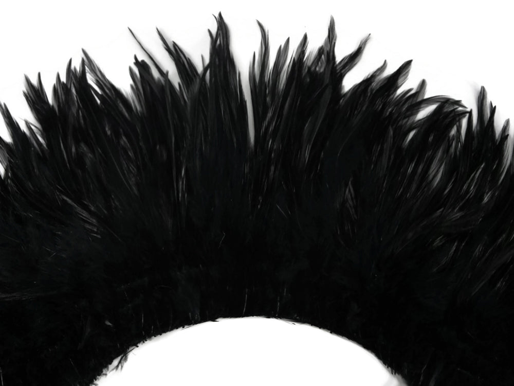 1 Yard - Black Strung Rooster Neck Hackle Wholesale Feathers (Bulk)