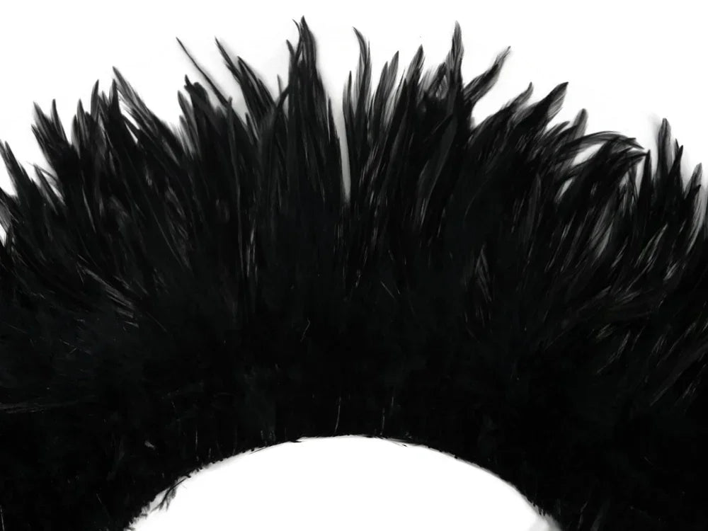 4 Inch Strip - Black Strung Rooster Neck Hackle Feathers