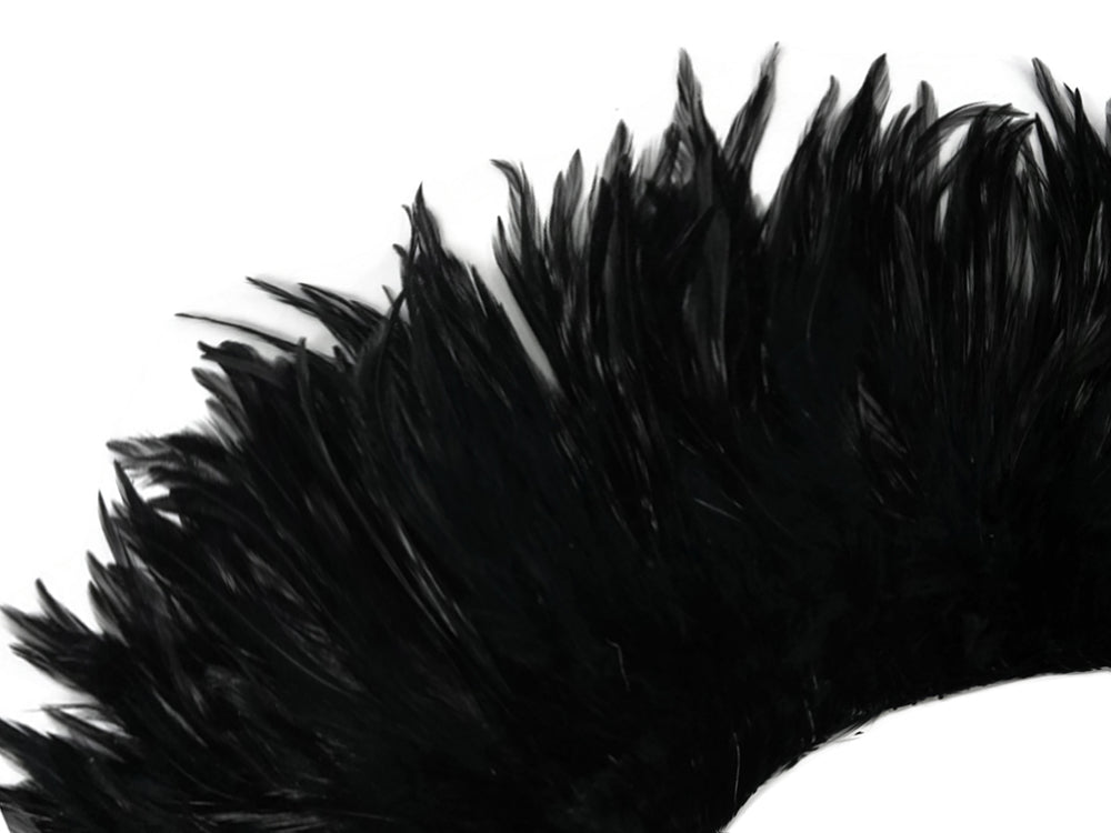 1 Yard - Black Strung Rooster Neck Hackle Wholesale Feathers (Bulk)
