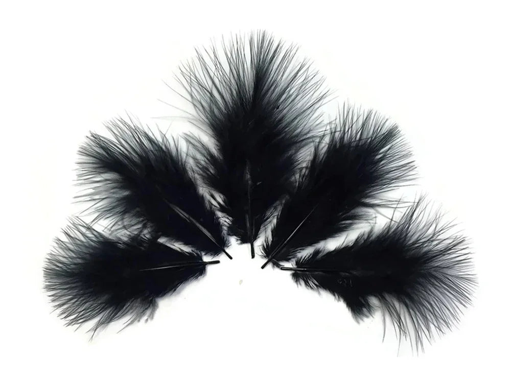 Set of soft black decorative feathers for DIY crafts and fashion accessories.