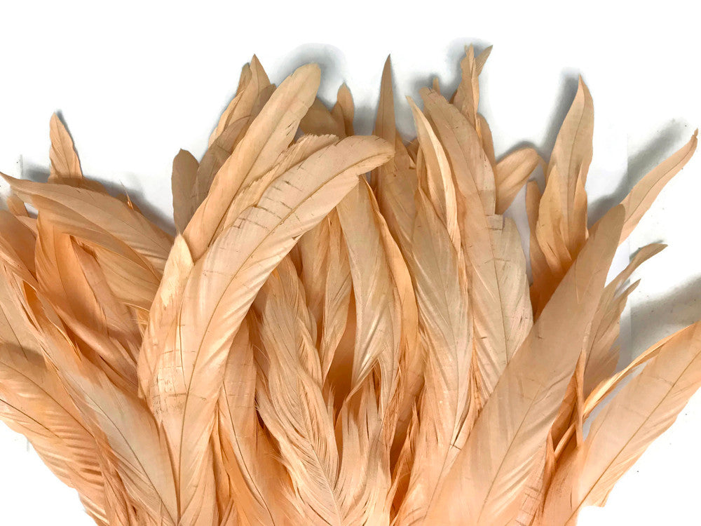 1 Yard - 10-12" Champagne Bleach and Dyed Coque Tails Long Feather Trim (Bulk)