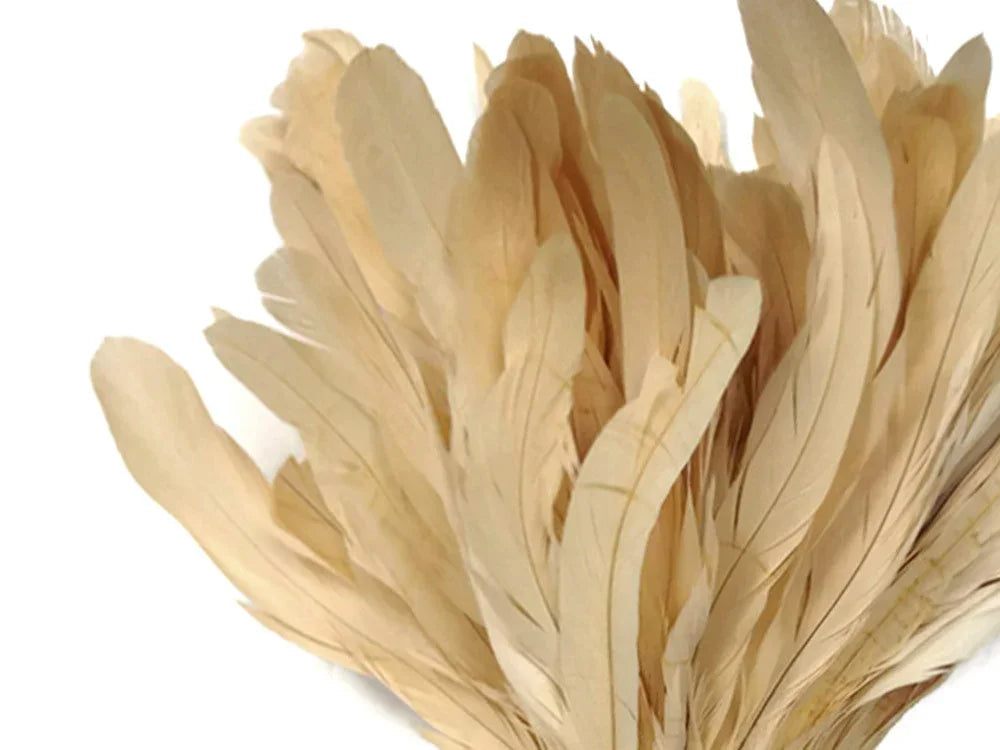1/2 Yard - 8-10" Ivory Strung Natural Bleach & Dyed Rooster Coque Tail Wholesale Feathers (Bulk)