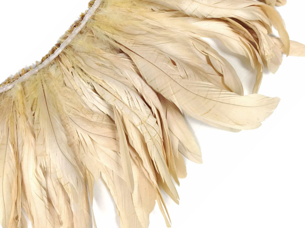 2.5 Inch Strip - 8-10" Ivory Strung Natural Bleach Coque Tails Feathers