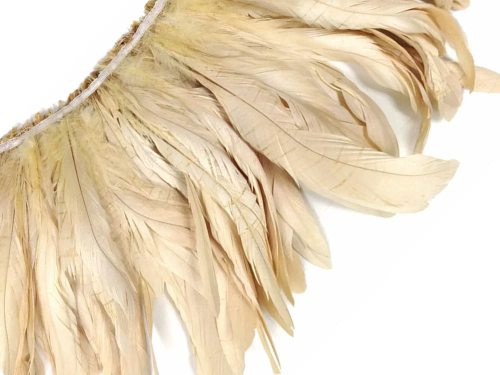 2.5 Inch Strip - 8-10" Ivory Strung Natural Bleach Coque Tails Feathers