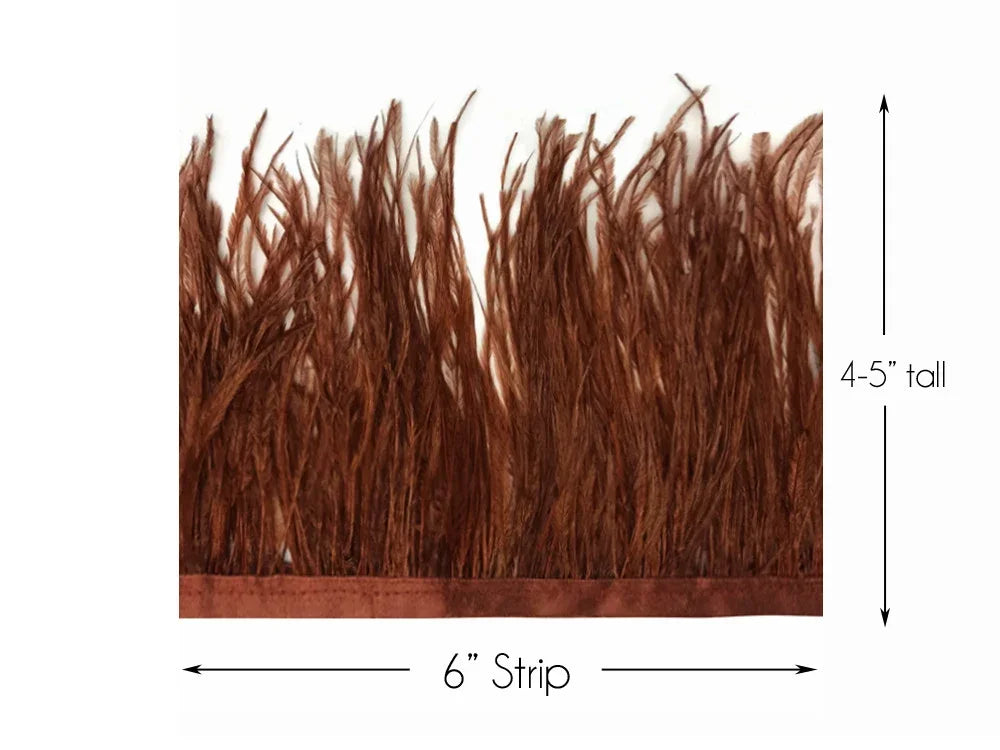 6 inch brown feather trim strip, 4-5 inches tall for fashion and DIY crafts