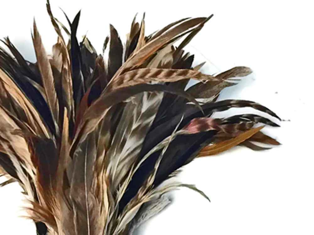 Wholesale Pack - 8-10" Natural Brown Chinchilla Mix Coque Tail Strung Rooster Feathers 2 Oz. (Bulk)