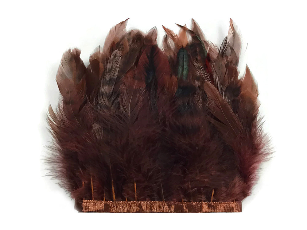 1 Yard - Dyed Brown Chinchilla Rooster Schlappen Feather Trim