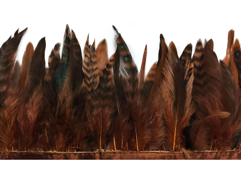 1 Yard - Dyed Brown Chinchilla Rooster Schlappen Feather Trim