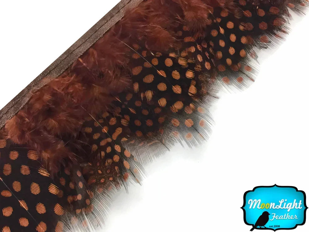 Brown patterned feathers with decorative spots for crafts and fashion DIY supplies.
