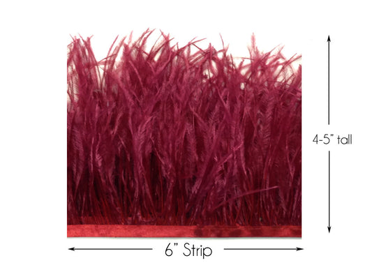 6 Inch Strip - Burgundy Ostrich Fringe Trim Feather
