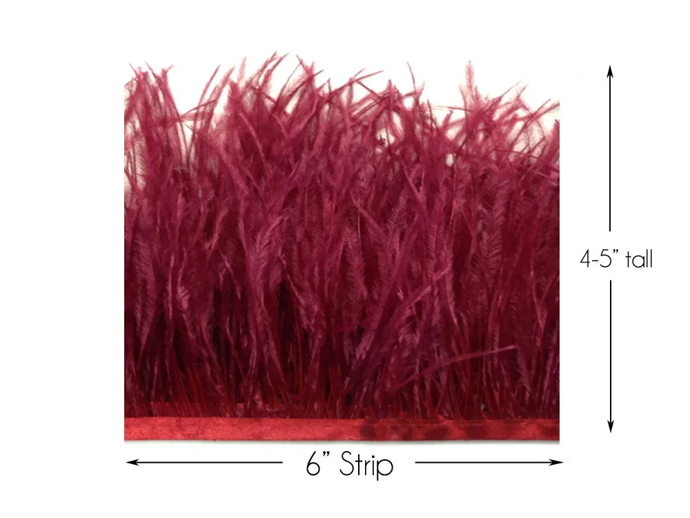 6-inch burgundy feather trim strip, 4-5 inches tall for fashion and craft DIY projects.