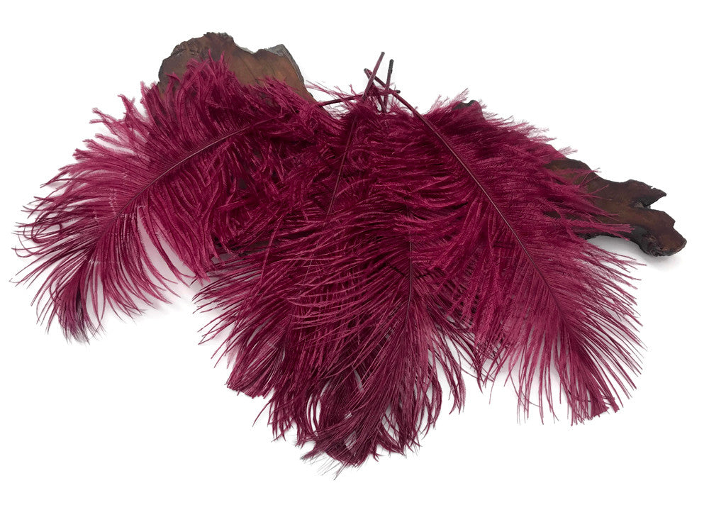 10 Pieces - 12-16" Burgundy Dyed Ostrich Tail Fancy Feathers