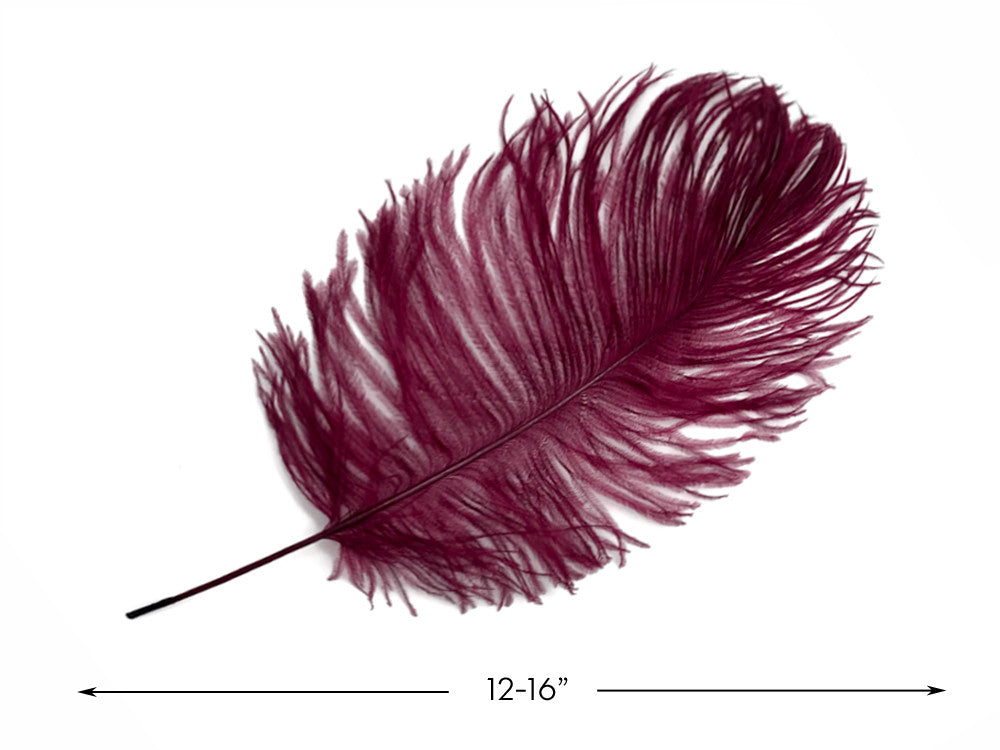 10 Pieces - 12-16" Burgundy Dyed Ostrich Tail Fancy Feathers