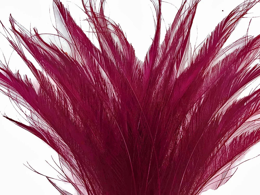 5 Pieces - 10-12" Burgundy Bleached & Dyed Peacock Swords Cut Feathers