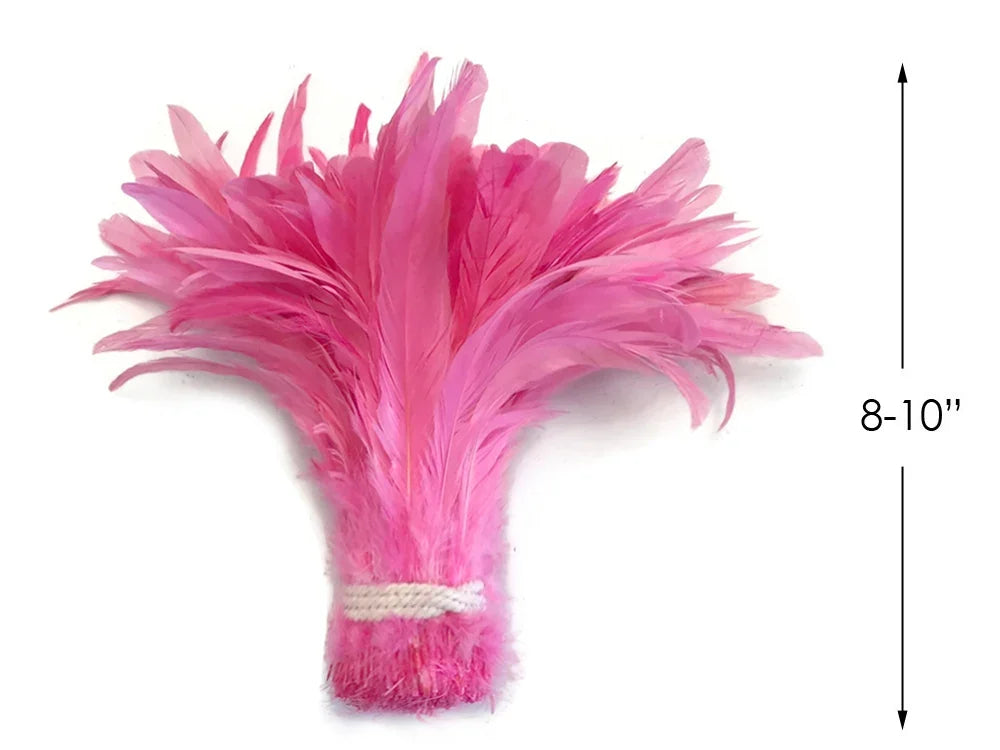 2.5 Inch Strip - 8-10" Candy Pink Strung Natural Bleach & Dyed Coque Tails Feathers