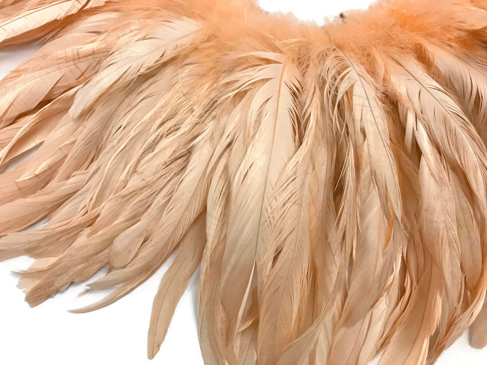 2.5 Inch Strip - Champagne Strung Natural Bleach & Dyed Coque Tails Feathers