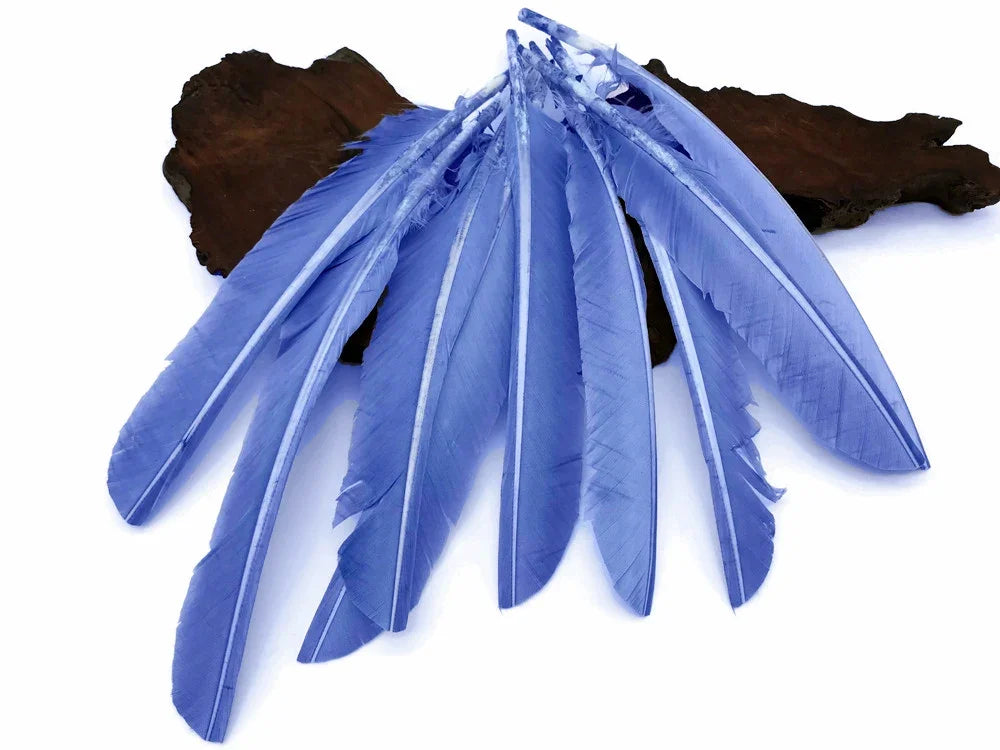 Vibrant blue craft feathers for DIY fashion and décor accessories.