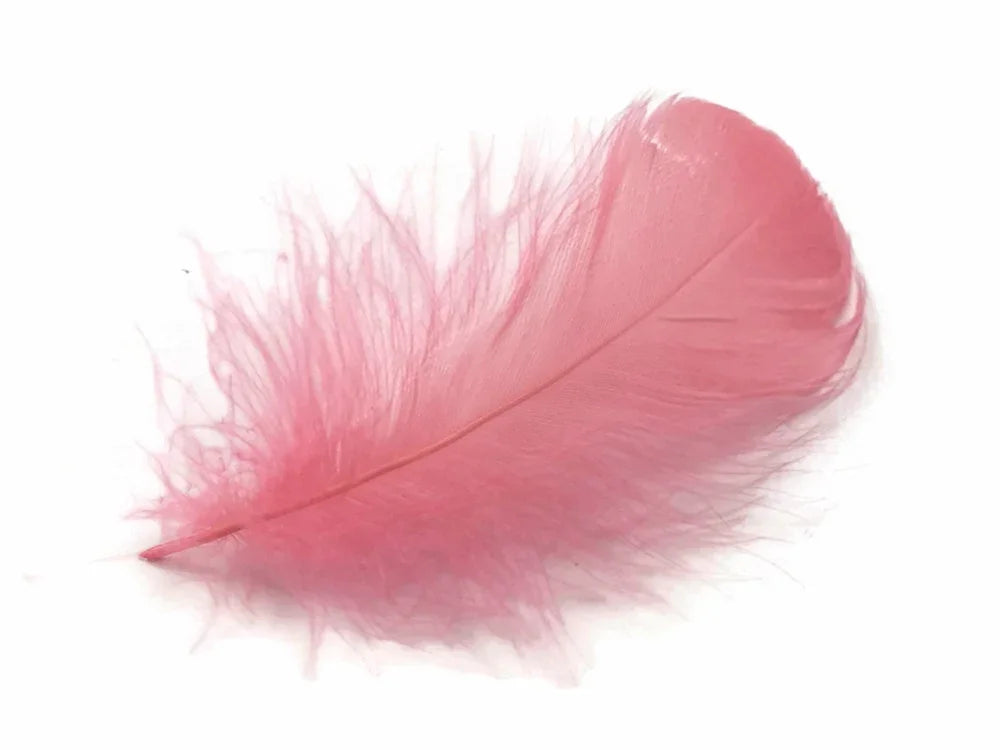 Soft pink craft feather for DIY fashion and decor accessories on a white background.