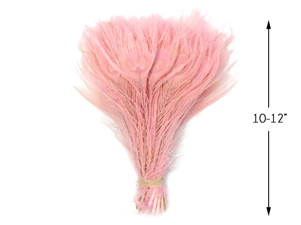 5 Pieces – Dusty Pink Bleached & Dyed Peacock Tail Eye Feathers 10-12” Long