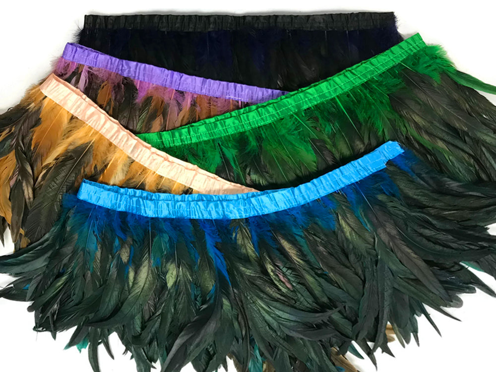 1 Yard - 10-12" Golden Yellow Dyed Over Natural Coque Tails Long Feather Trim (Bulk)