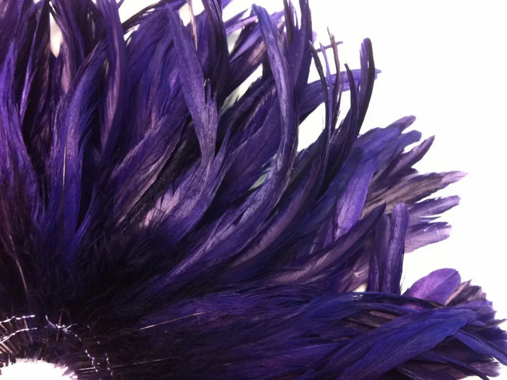 2.5 Inch Strip - 8-10" Eggplant Strung Natural Bleach & Dyed Coque Tails Feathers