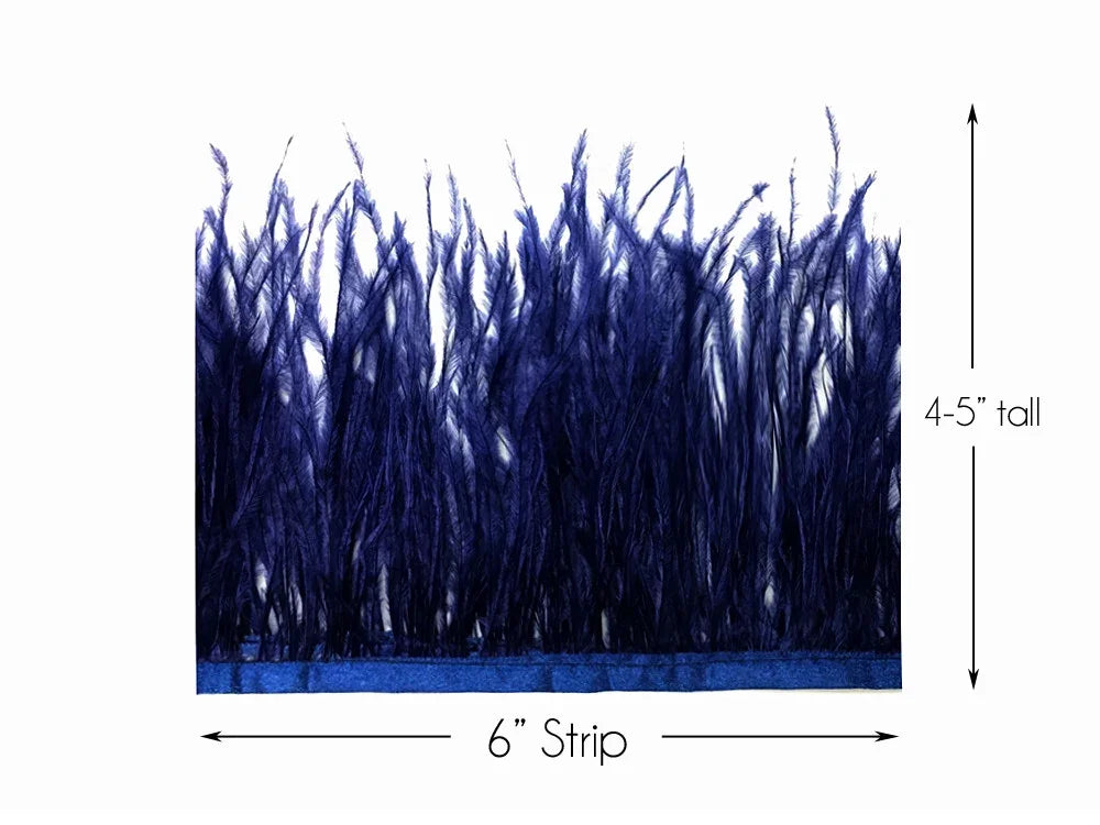 6-inch navy blue feather strip, 4-5 inches tall, for crafts and DIY decor