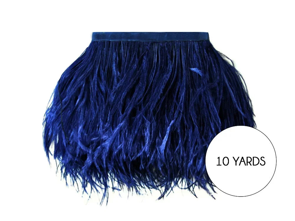 Deep blue feather trim for fashion and DIY crafts, 10 yards length
