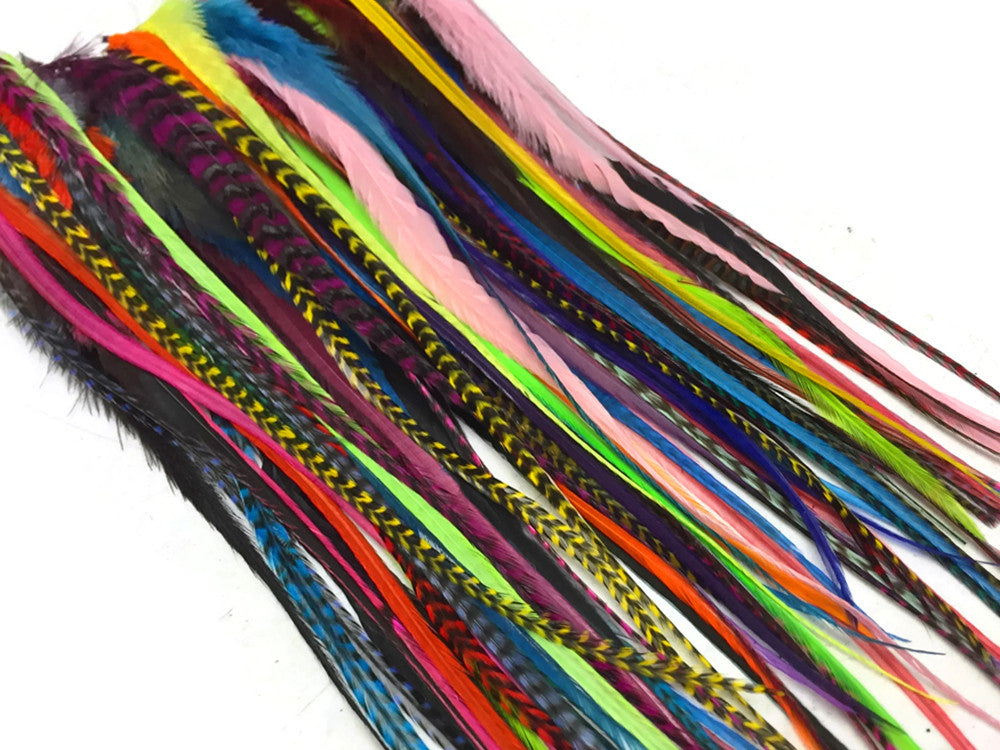30 Pieces - Wholesale XL Thick Long Mix Whiting Farm Rooster Saddle Hair Extension Feathers (Bulk)