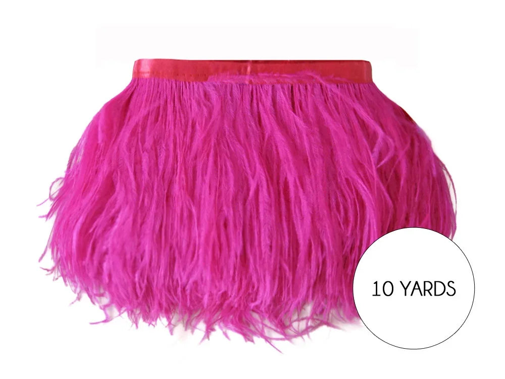 10 yards of vibrant pink ostrich feather trim for fashion and DIY crafts.