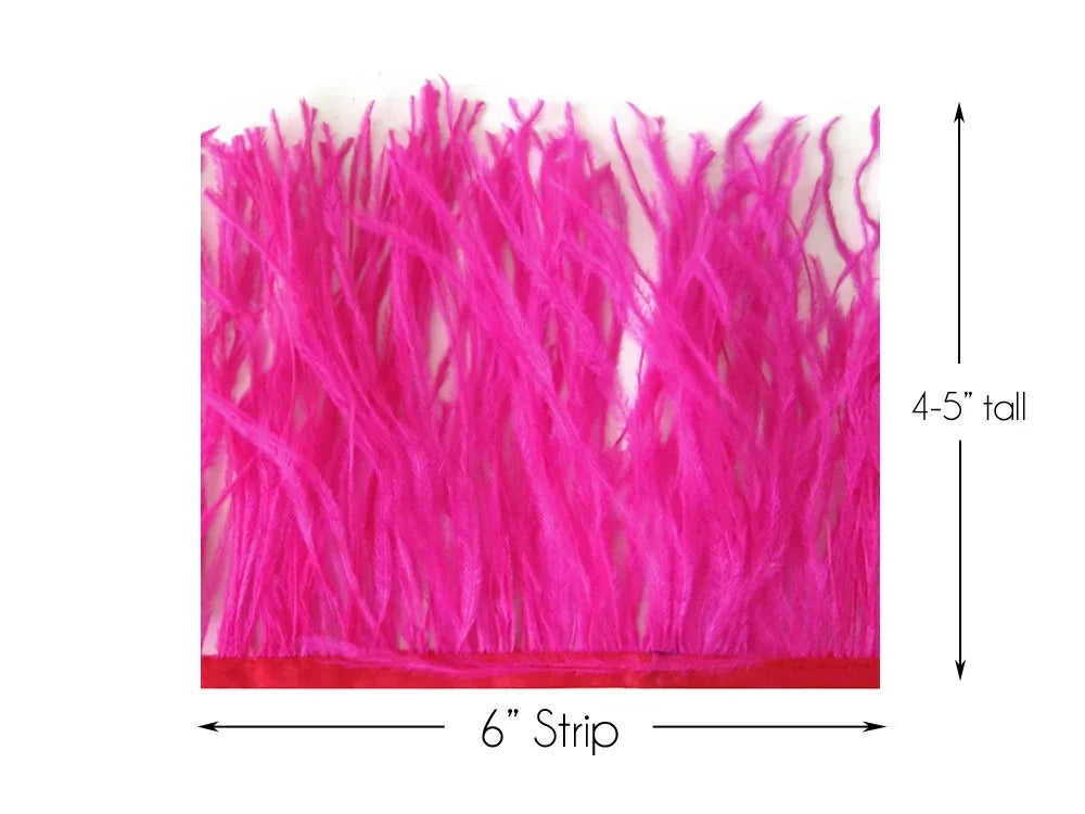 6-inch bright pink feather trim strip, 4-5 inches tall for fashion and DIY crafts.