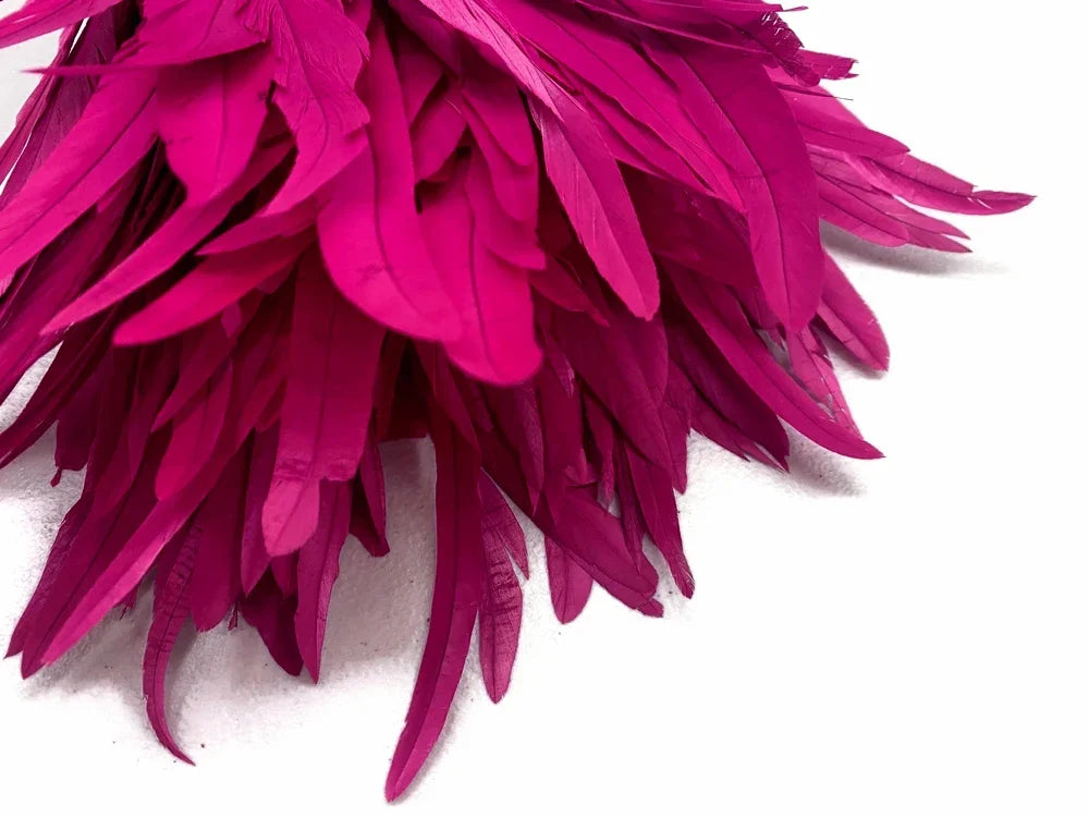 2.5 Inch Strip - 8-10" Fuchsia Pink Strung Natural Bleach & Dyed Coque Tails Feathers