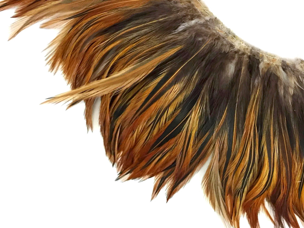 1 Yard - Furnace Red Strung Rooster Neck Hackle Wholesale Feathers (Bulk)