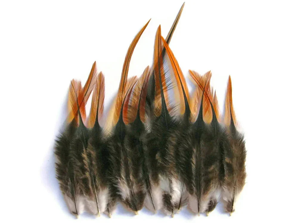 Natural brown and orange feathers for craft and fashion DIY supplies.