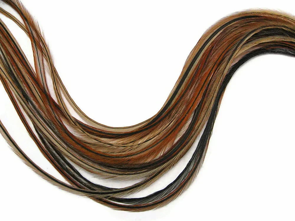 Natural brown and black variegated craft feathers for DIY fashion and décor.