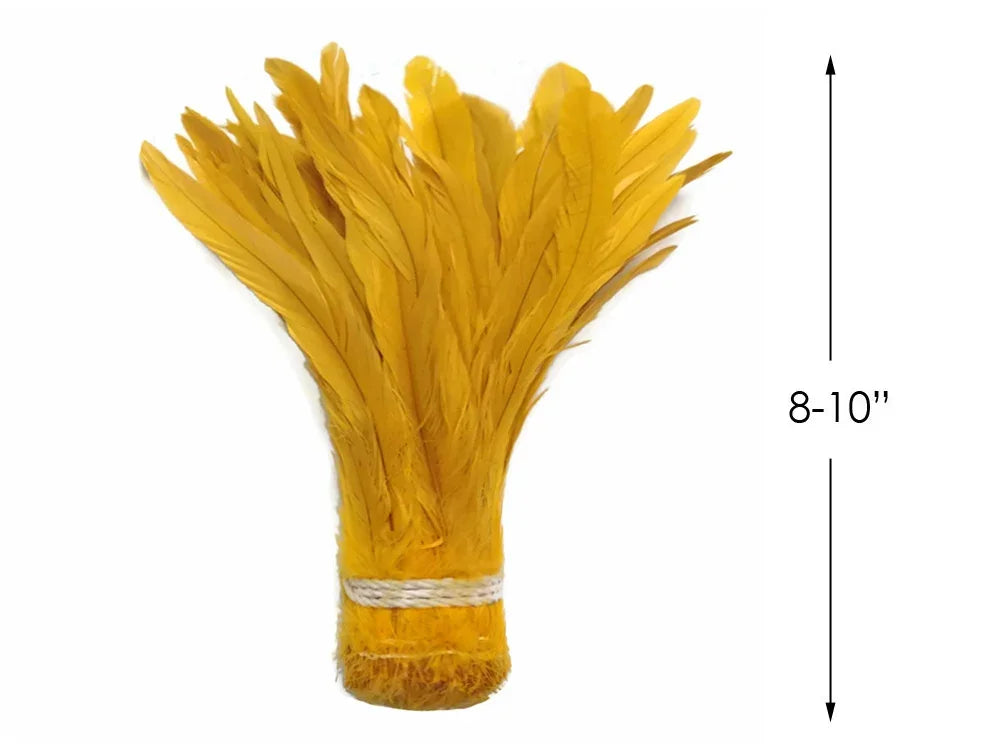 2.5 Inch Strip - 8-10" Golden Yellow Strung Natural Bleach & Dyed Coque Tails Feathers