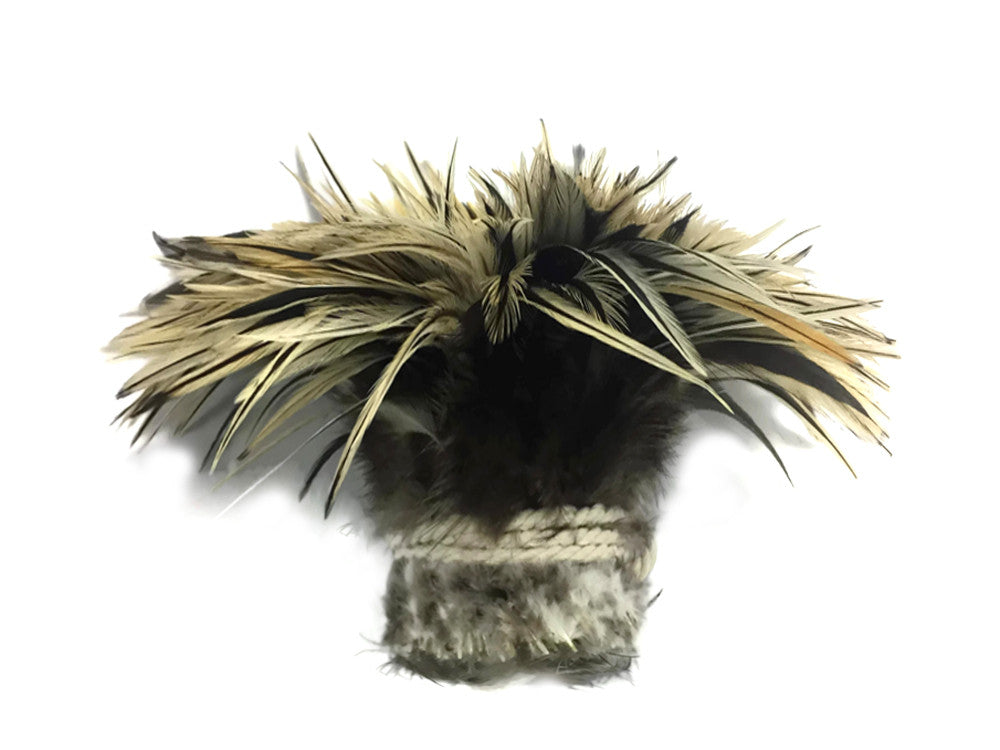 1 Yard - 4-6" Natural Golden Badger Strung Chinese Rooster Saddle Wholesale Feathers (Bulk)