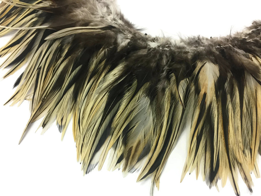 1 Yard - 6-7" Natural Golden Badger Strung Chinese Rooster Saddle Wholesale Feathers (Bulk)