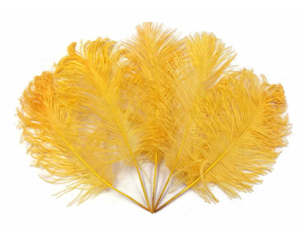 10 Pieces - 12-16" Golden Yellow Dyed Ostrich Tail Fancy Feathers